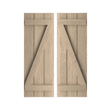 Rustic Three Board Joined Board-n-Batten Rough Sawn Faux Wood Shutters W/Z-Board, 16 1/2W X 60H